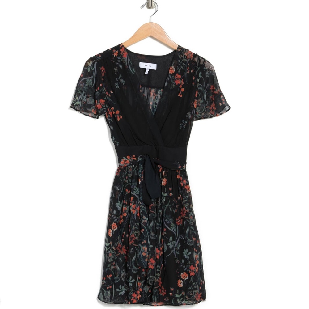 REISS SADIE BLACK FLORAL TIE BACK DRESS - NWT!